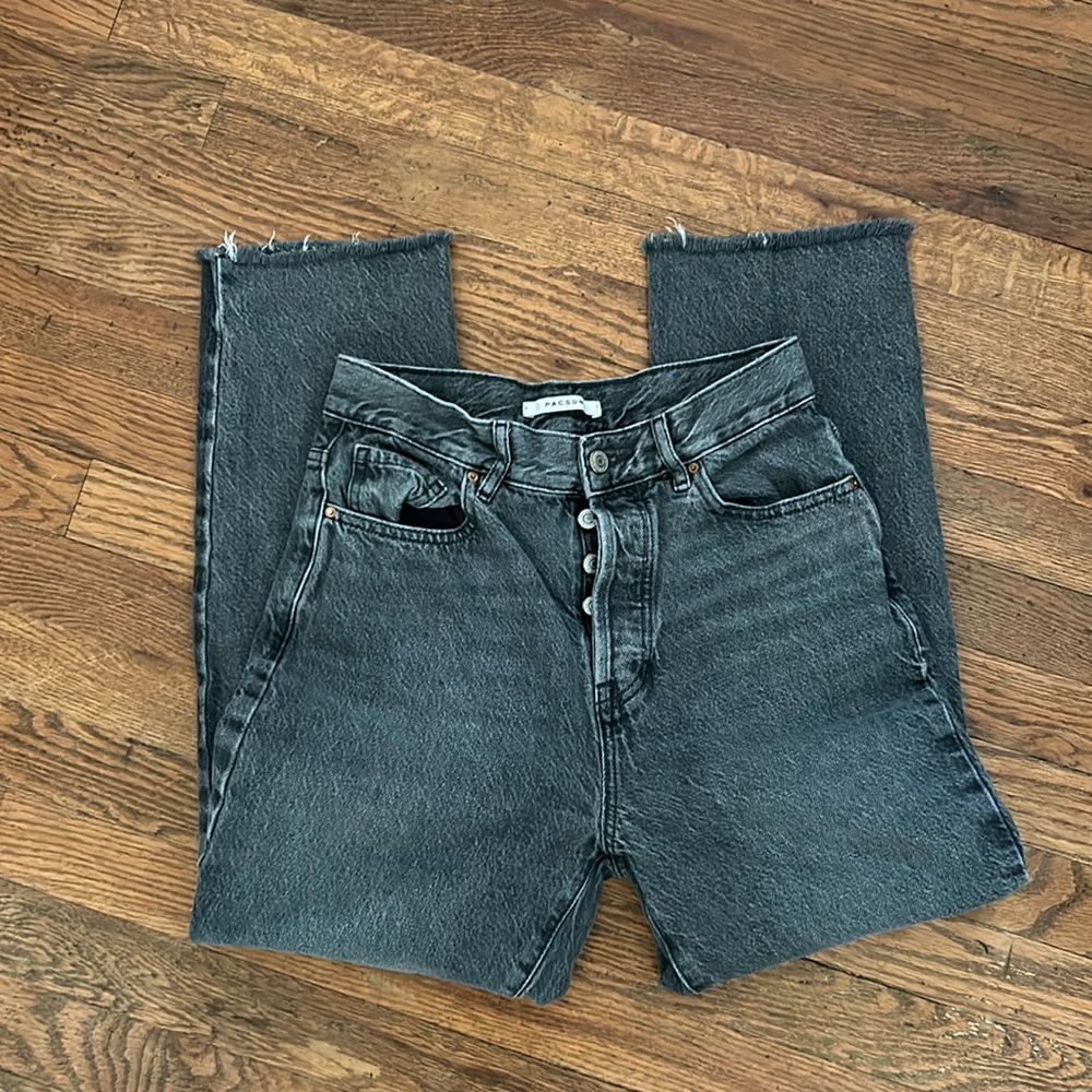 PacSun High Rise Straight Raw Hem Jeans in Black Sz 26